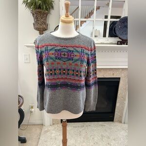 Chaps Gray Sweater with Multicolor Aztec Pattern